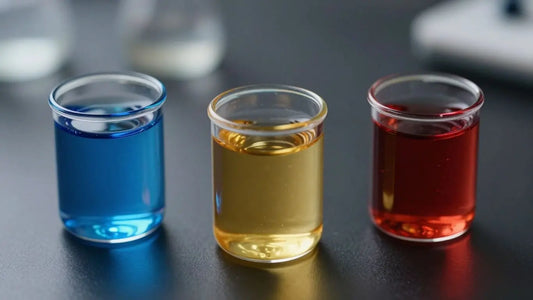 Vials of NAD+, MOTS-c, and GHK-Cu peptides.